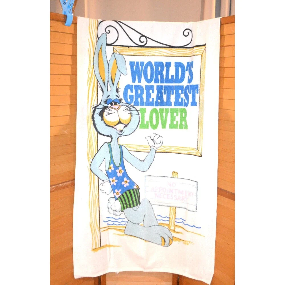Vintage Beach Towel Bunny Blue Worlds Greatest Lover